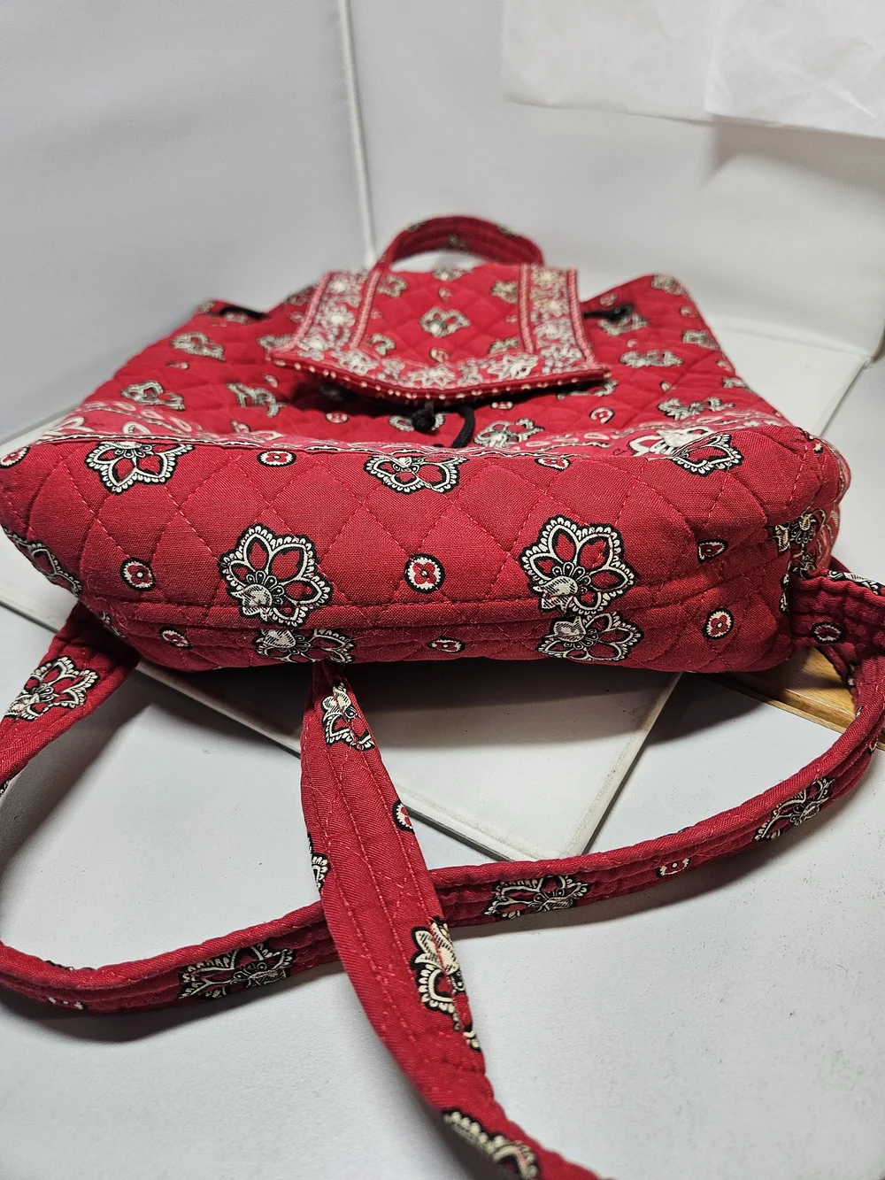 Vera Bradley Red Bandana Print Quilted  Drawstring Tote Backpack Bag